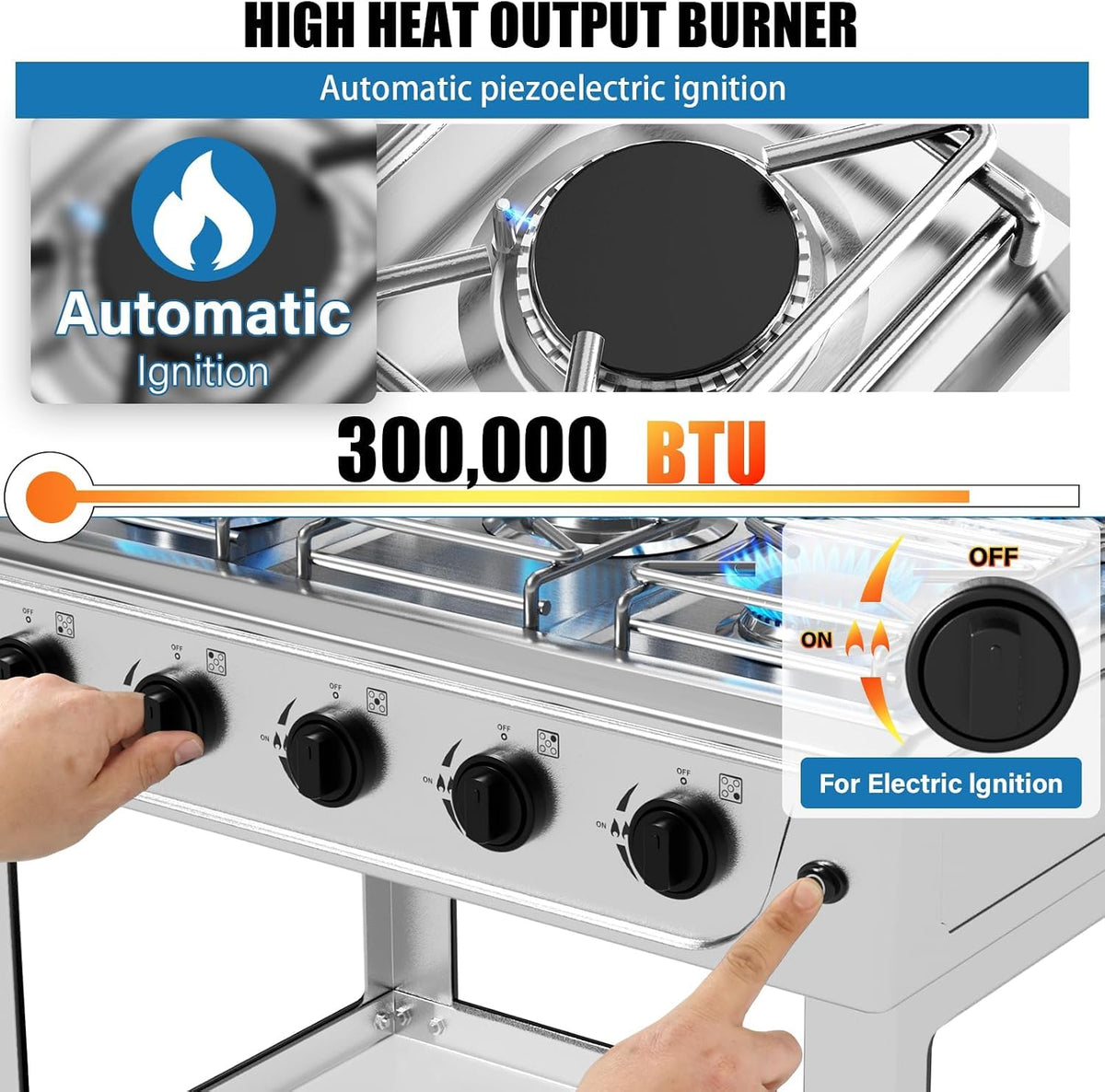 Propane Gas Stove,5 Burner Propane Burner,Auto Ignition Camping Stove with Support Leg Stand and Wind Blocking Cover Adapter, Portable Gas Stove for RV, Apartment, Outdoor Cooking