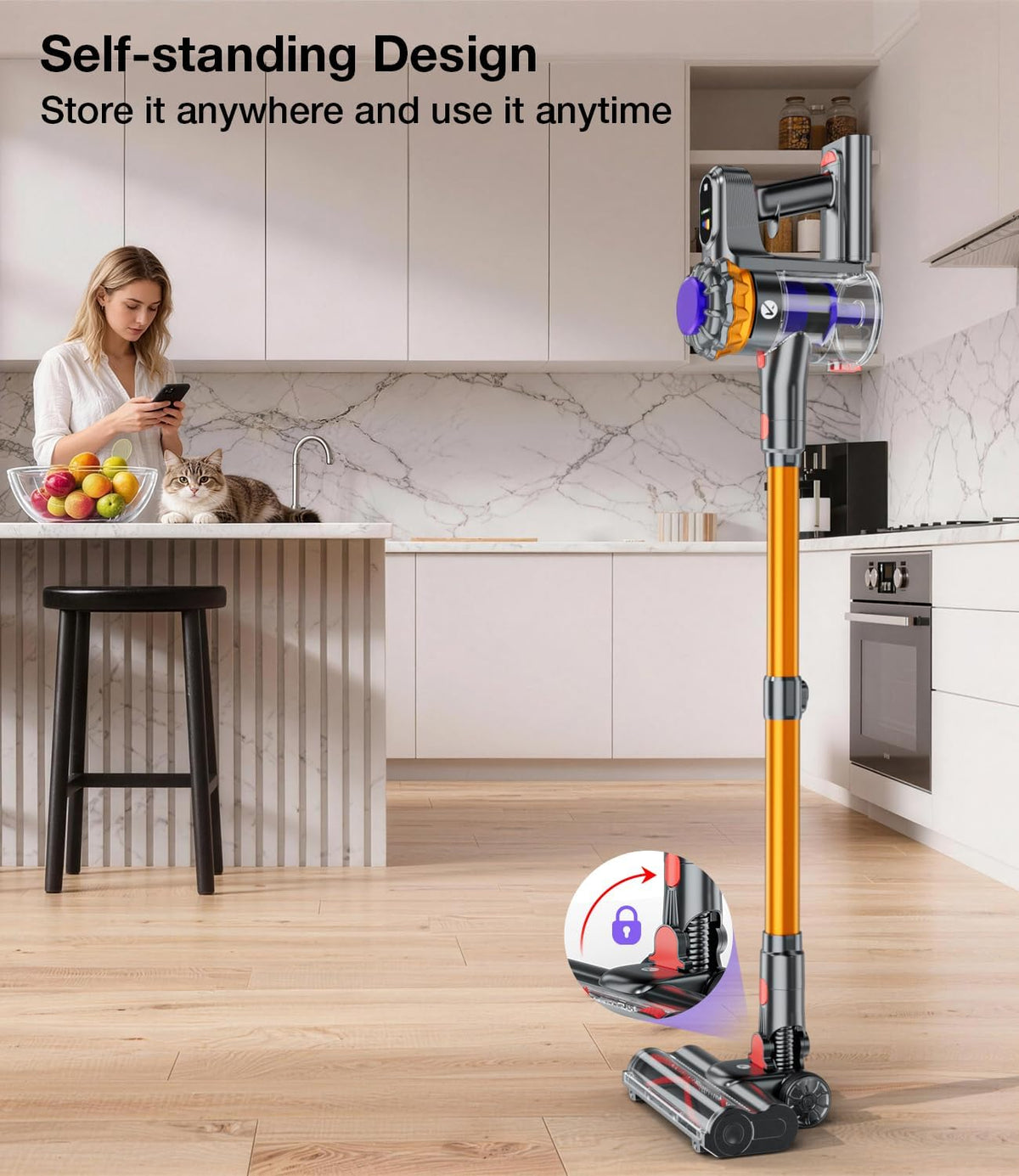 Cordless Vacuum Cleaner, 600W 50KPA Vacuum Cleaners for Home, 65Mins Stick Vacuum Cordless with Self-Standing, LED Display & Anti-Tangle, Lightweight Wireless Vacuum for Pet Hair/Carpets/Floors