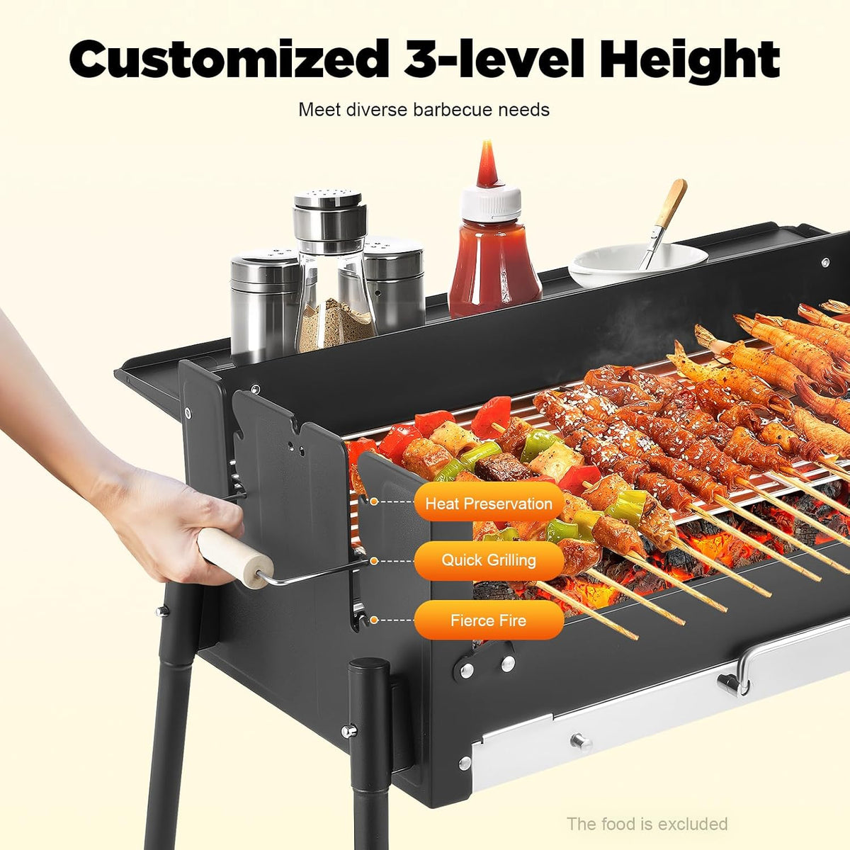Charcoal Grill BBQ Grill, Stainless Steel Folding Portable Charcoal Barbecue Grill with 3 Temperature Regulation, Non-Stick BBQ Tool Kits Large Outdoor Grill for Cooking, Barbecue, Picnics