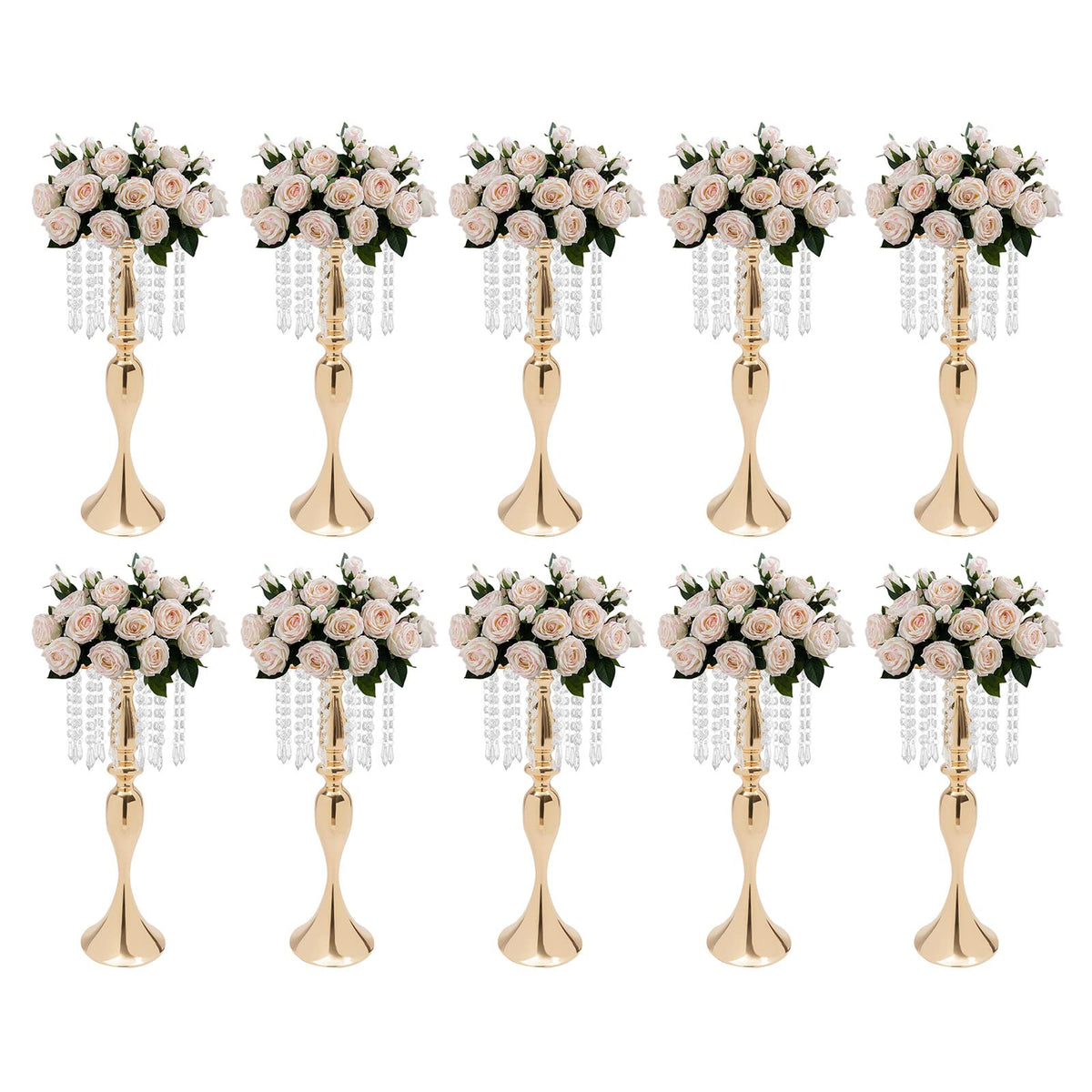 Wedding Centerpieces Gold Vases,10PCS Metal Flower Candle Holder,Wedding Vase for Tables,Crystal Flower Vase Metal Flowers Stand for Party Tables Decorations