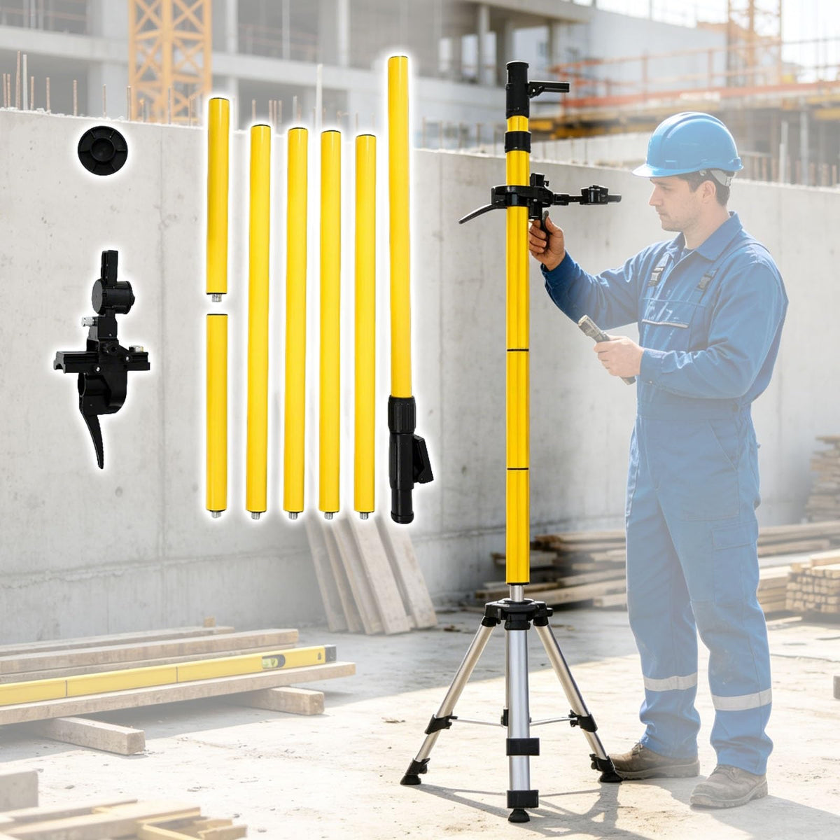 SRNSAEB Heavy Duty Laser Level Pole Mounting Bracket, 7.8' - 19.6' Stretchable Leveling Laser Tripod Stand, Floor to Ceiling Spirit Level Poles with Fine-Tuning Pan-tilt(3.0m/9.8ft)