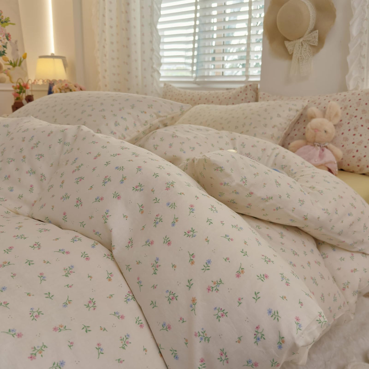 Floral Duvet Cover Set Muslin Cotton Queen(90"x90"),Pink Flower
