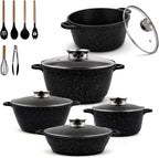16PCS Nonstick Pots and Pans Set, Premium Nonstick Cookware with Lids and Utensils, 2.4QT to 8.8QT Casseroles, Healthy Kitchen Cookware Set, Dishwasher Safe, Induction Compatible, Black