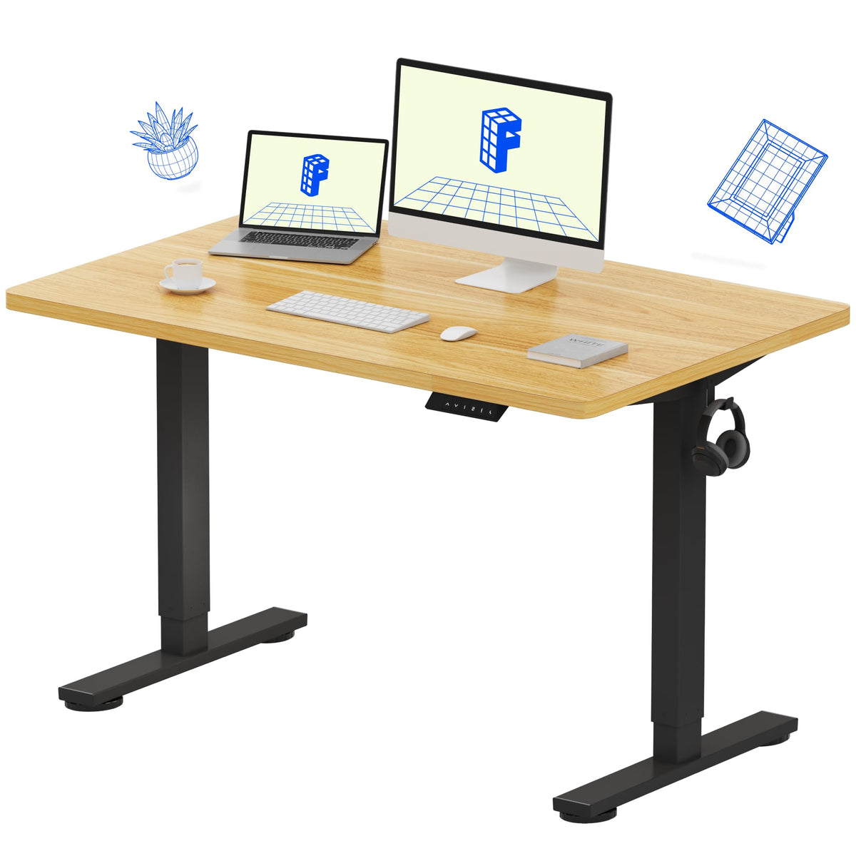 FLEXISPOT EN1 One-Piece Standing Desk, Electric Adjustable with 4 Memory Presets, 176 LBS Capacity, Stable & Quiet, Seamless Desktop for Home Office & Dual Monitors, 55"x28" White(White Frame)
