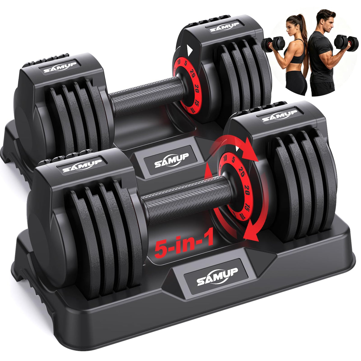 Adjustable Dumbbell Set of 2, 50LBS/100LBS Weights Dumbbell Set with Storage Box, 25lbs/50lbs Pair Adjustable Weights with Anti-slip Silicone Grip, 5-in-1/10-in-1 Quick-Lock Hand Weight Set For Home Gym Suit both Men and Women