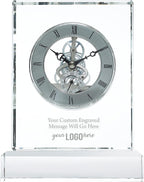 Custom Engraved Clock Trophy - Executive Crystal - Rectangular Shaped on a Rectangular Base - Gold Inset - Add Your Logo