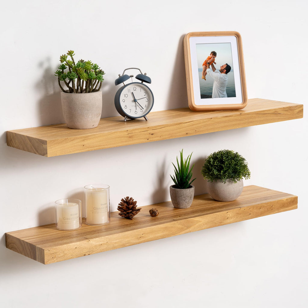 fuqing Live Edge Floating Shelves for Wall, 20 Inch Solid Elm Wood Shelves