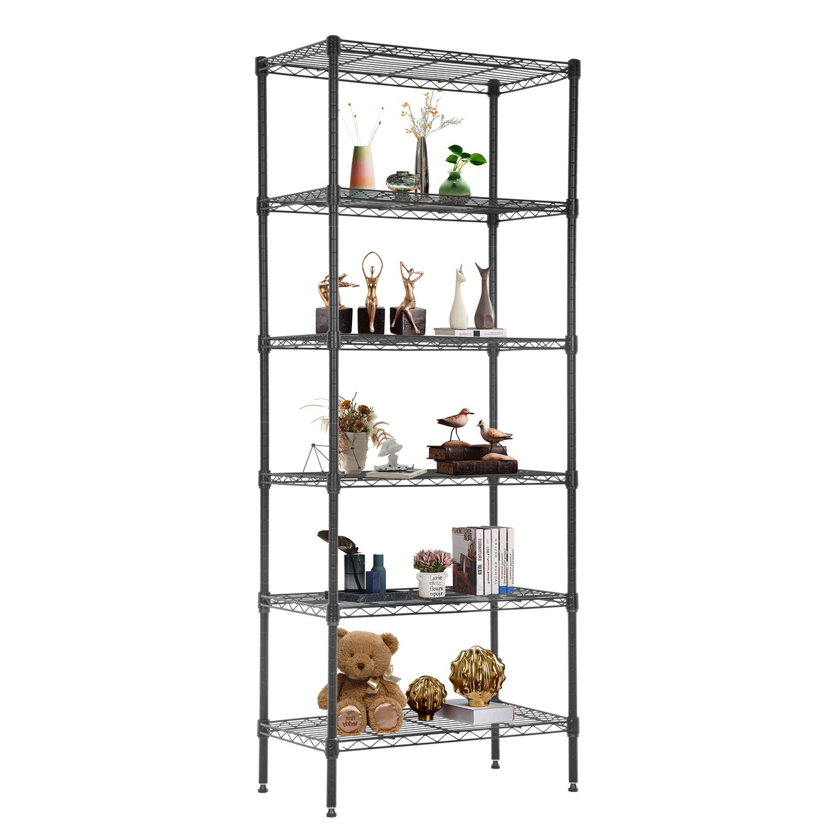 FDW | 6-Tier Wire Shelf with Wheels | 45" x 18" x 82" | Chrome