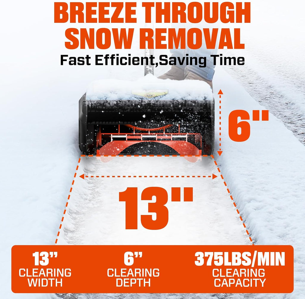 SENIX 40V Snow Shovel,13" Width/ 6" Depth,8000mAh,20Ft Max Throw Distance