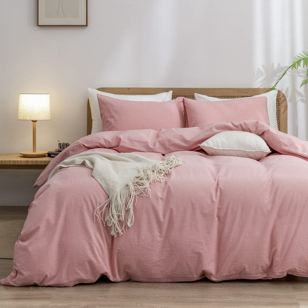 BESTOUCH Cotton Solid Duvet Cover Set Linen Feel Cornflower Blue Queen