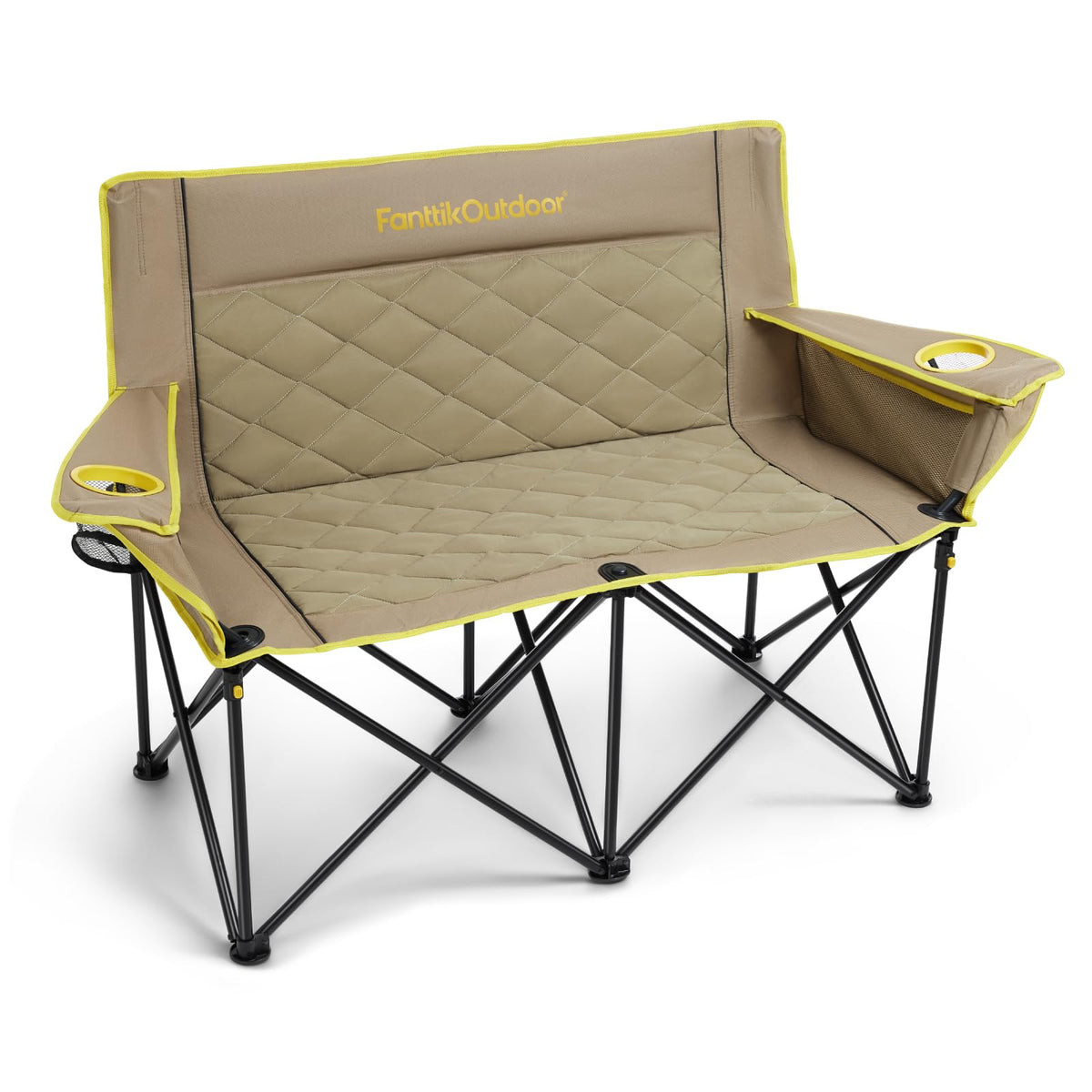 FanttikOutdoor Zeta L11 Duo Pro Double Camping Chair, 2 Person Portable Folding Couch, Up to 600 lbs, High Strength Loveseat with Cup Holder & Carry Bag for Travel, Patio, Games, BBQ, Backyard, Black