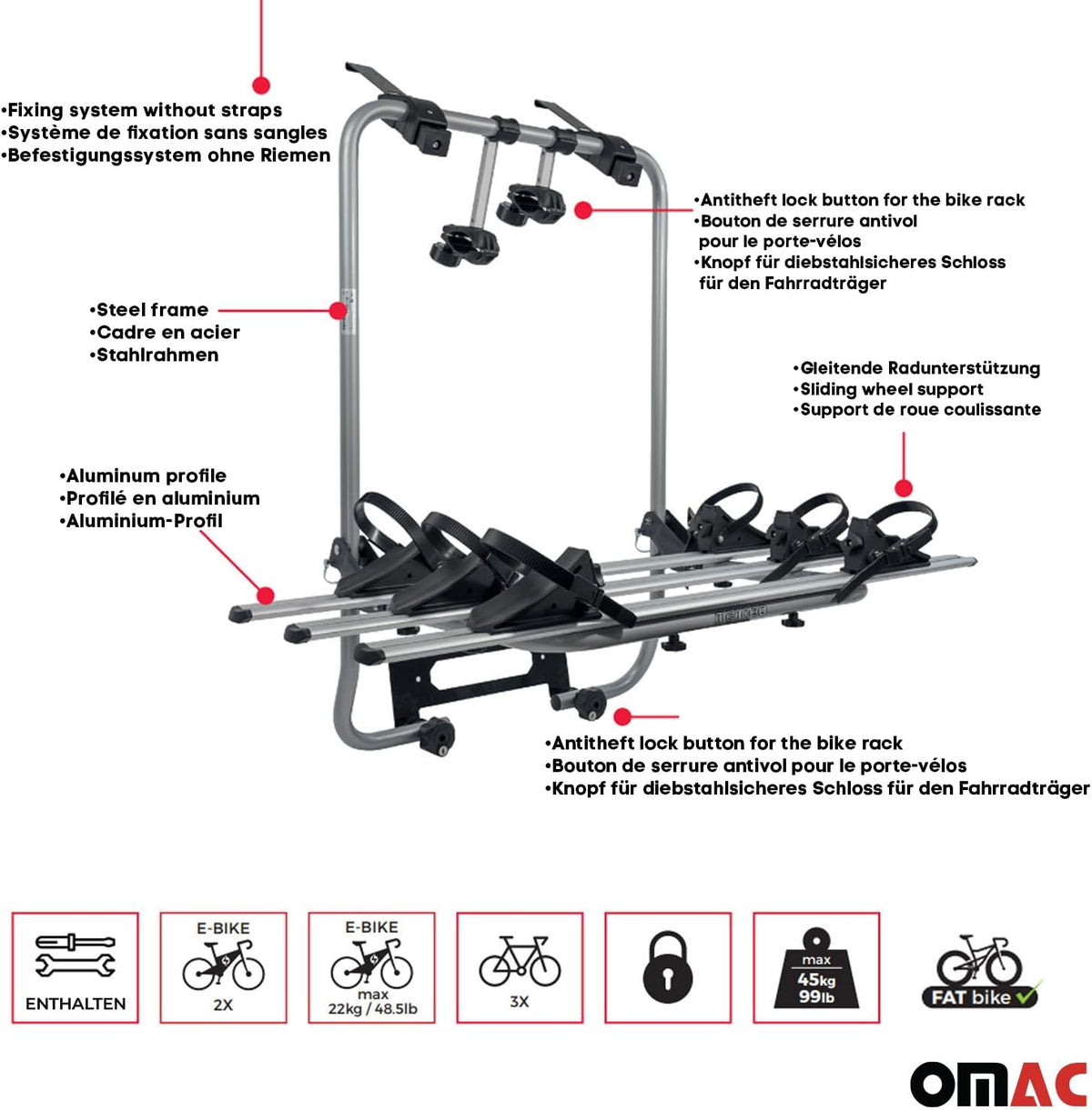 3 Bike Rack Carrier Hitch Mount for Subaru XV Crosstrek 2013-2015 Steel Black