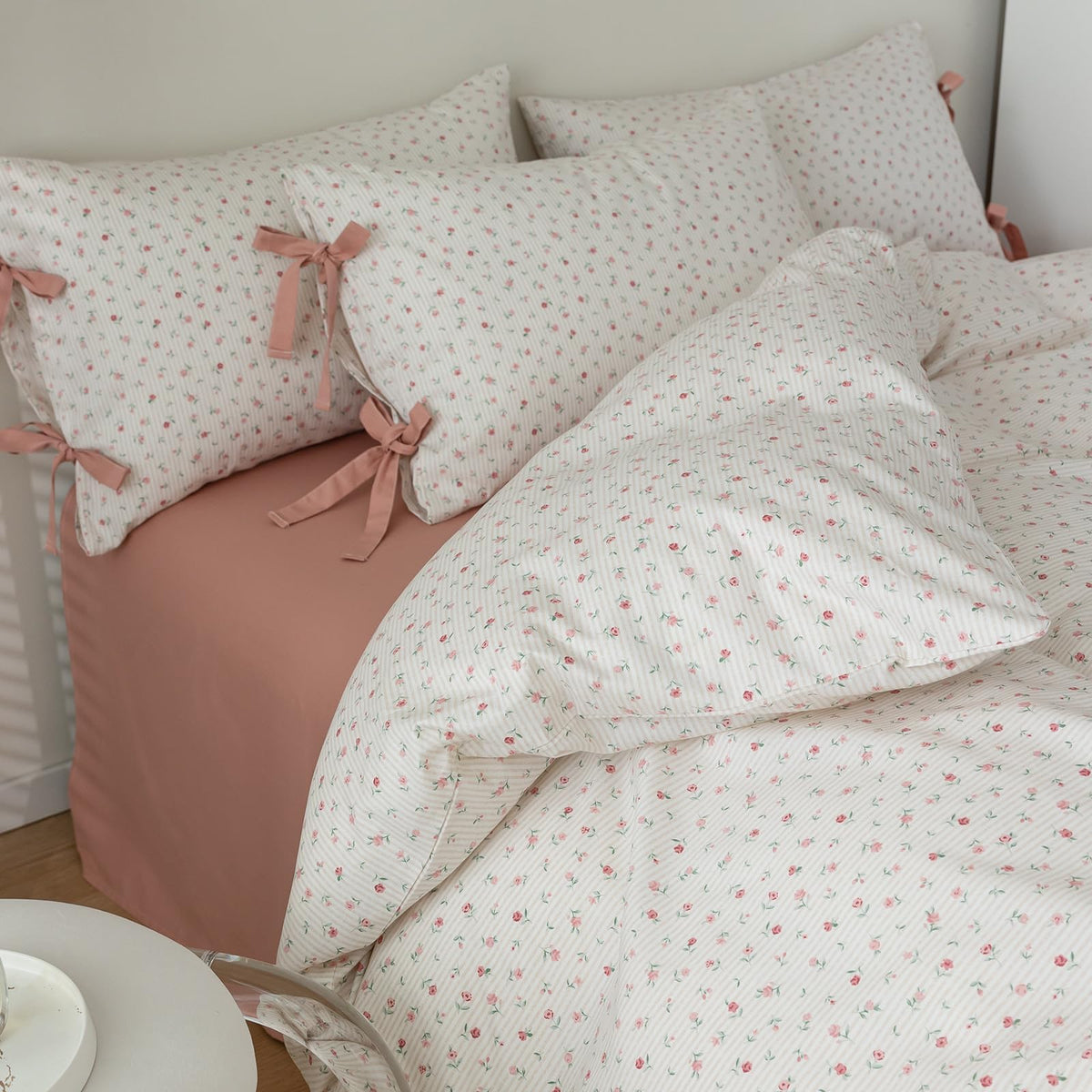 LifeTB Green Floral 100% Jersey Knit Cotton Duvet Cover Queen Vintage Style Botanical Floral Bedding Set Chic Shabby Green Floral Comforter Cover Girl Women Flower Bedding Cover with 2 Pillowcases