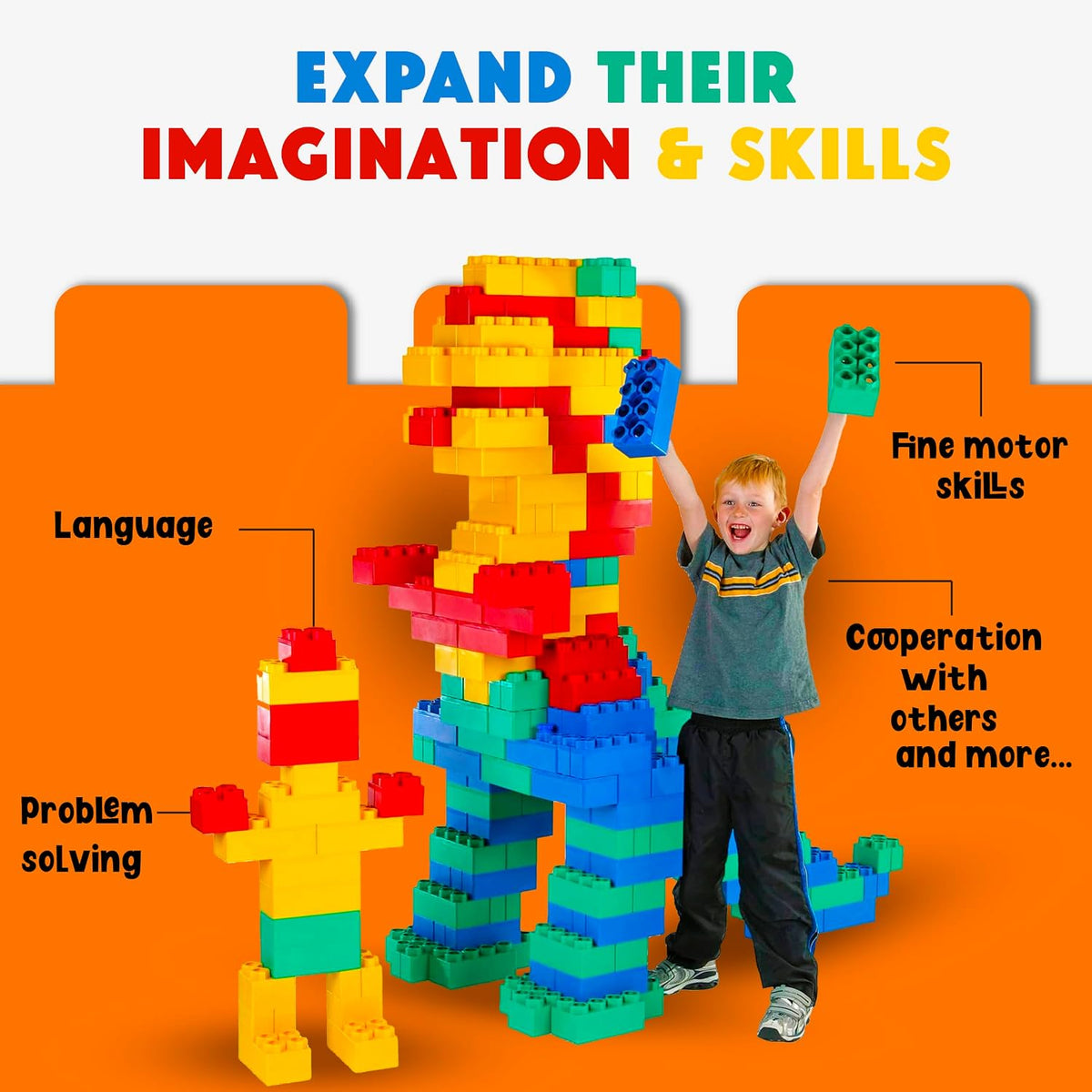 BiggoBlocks Big Blocks for Kids Ages 4-8 — Indoor & Outdoor Blocks for Kids Games — Large Building Blocks (48 pc) Learner Set