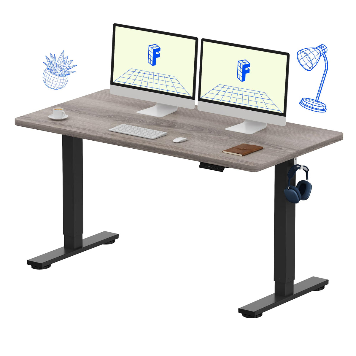FLEXISPOT EN1 One-Piece Standing Desk, Electric Adjustable with 4 Memory Presets, 176 LBS Capacity, Stable & Quiet, Seamless Desktop for Home Office & Dual Monitors, 48"x24" Black Walnut