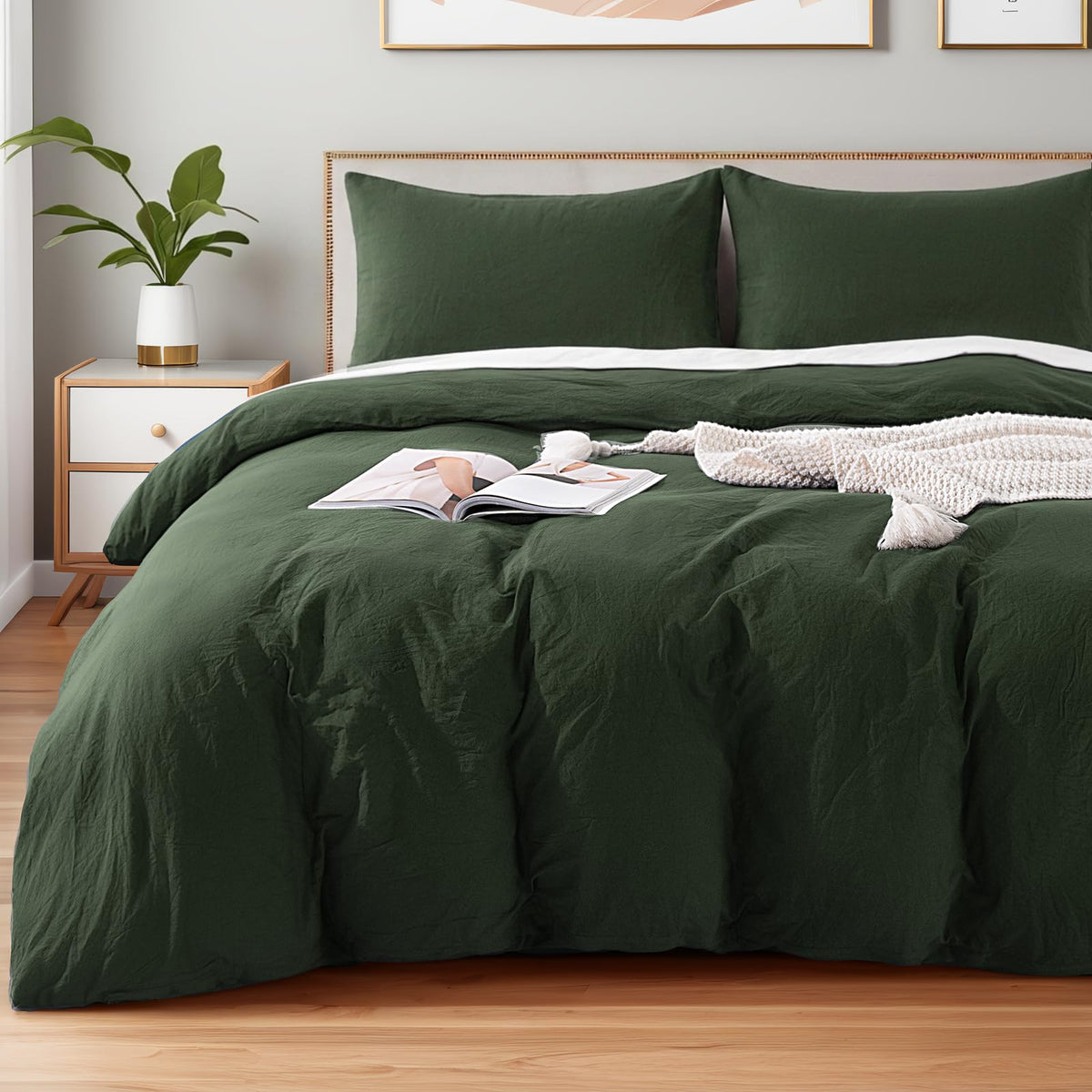 NEXHOME PRO Duvet Cover Set Queen Size Linen Look Textured 100% Washed Cotton Duvet Cover Burgundy Dark Red 3 Pieces Bedding Set with Zipper Closure,Breathable, Soft Organic Natural(No Comforter)