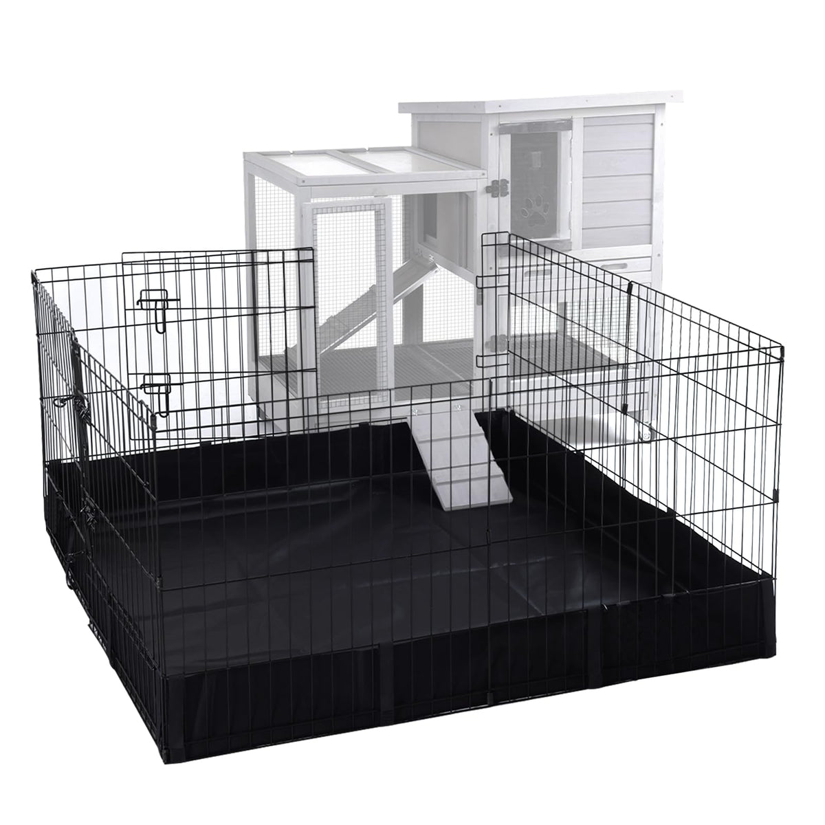 Gutinneen 2-Story Rabbit Hutch with Chew-Proof Ramp & Leak-Proof Trays - Indoor/Outdoor 39.3" Wooden Rabbit Cage with Wheels for Rabbits, Guinea Pigs