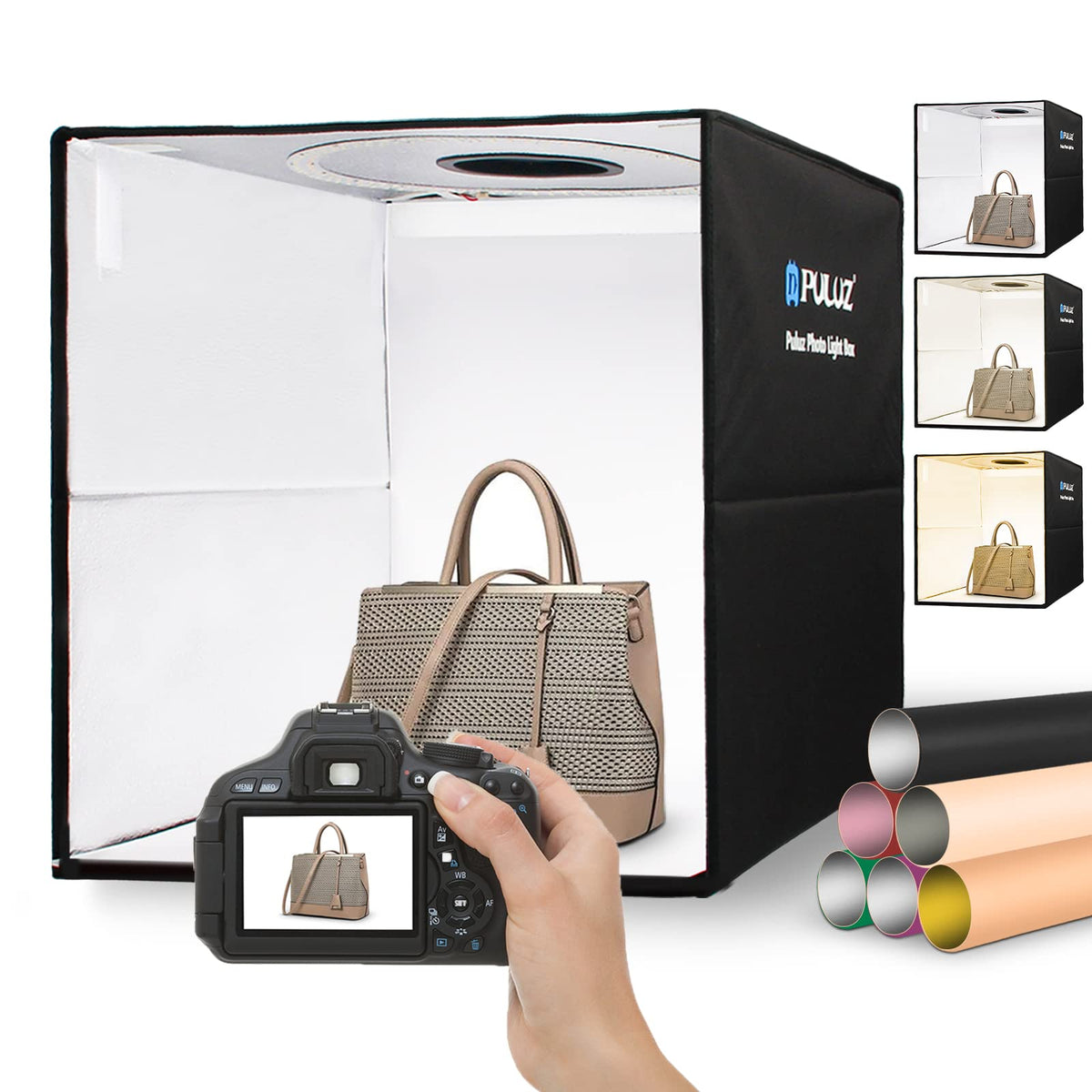 PULUZ Upgrade Light Box & Soft Box, 16"x16" Professional Shooting Tent with 480 LED Lights Photo Studio Light Box Photography with 4 Color PVC Backdrops for Jewelry and Product Photography