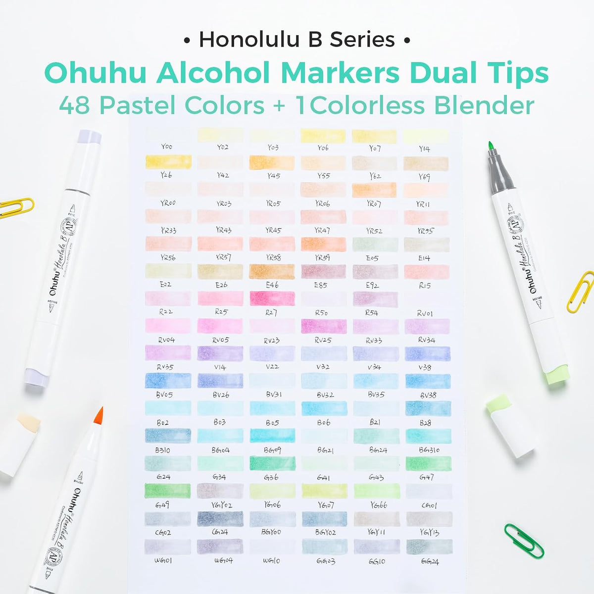 Ohuhu Alcohol Markers 96 Pastel Colors Brush& Fine for Adults Coloring