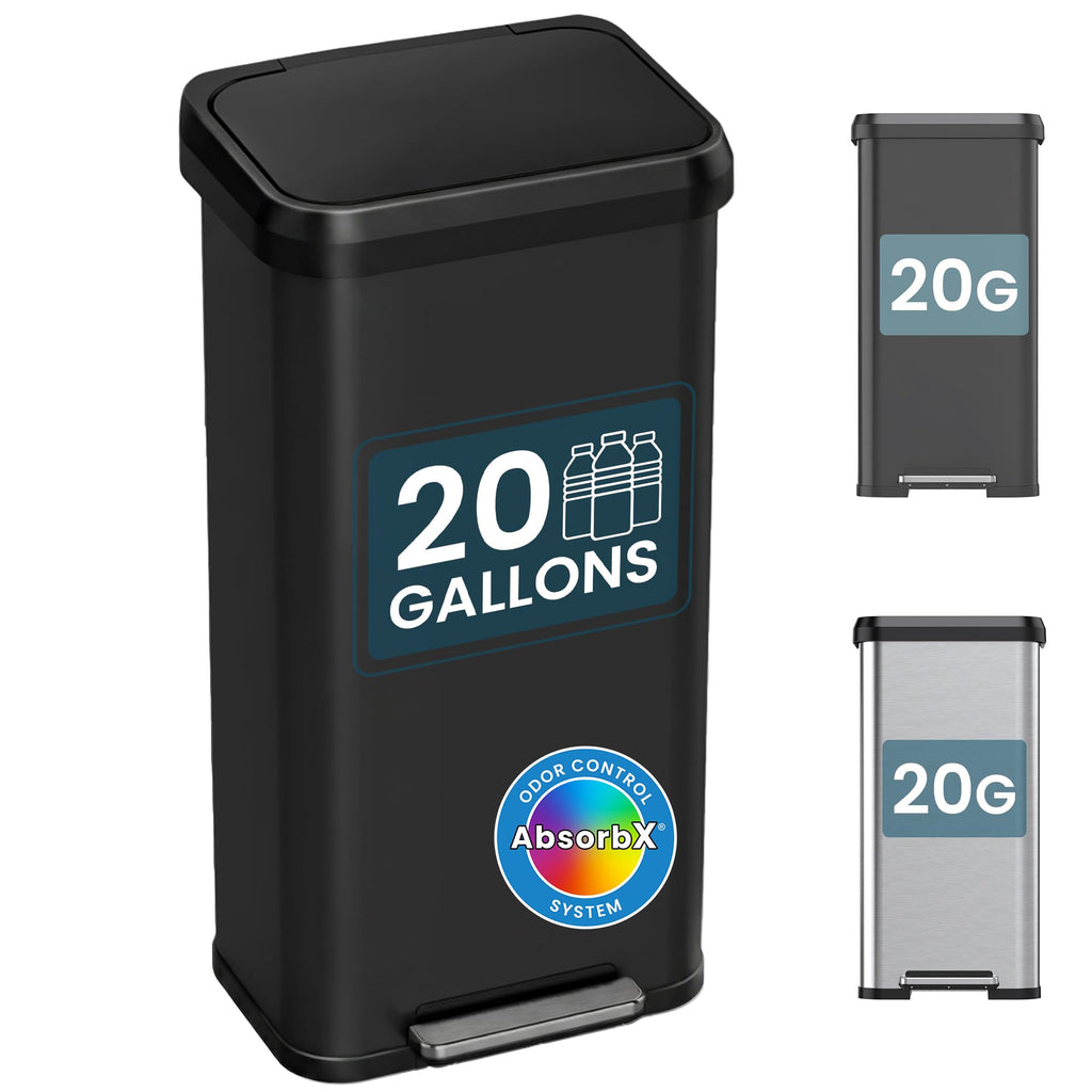 iTouchless 13.2 Gal / 50L Slim Step Pedal Kitchen Trash Can | Odor Filter