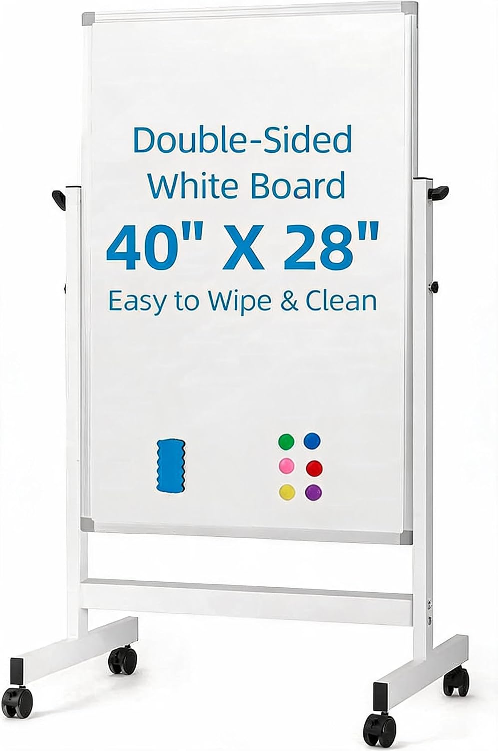 40x28 Rolling Whiteboard with Stand, Double Sided Magnetic Dry Erase Board on Wheels, Mobile Freestanding White Board for Office, Classroom & Home Use