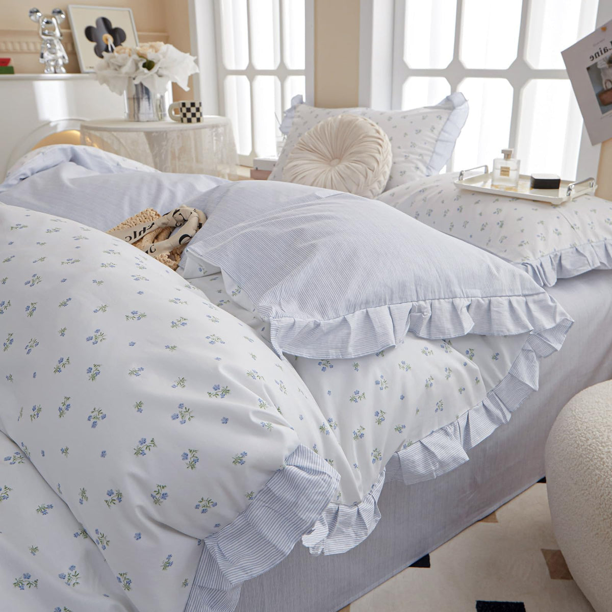 Floral Duvet Cover Set Muslin Cotton Queen(90"x90"),Pink Flower