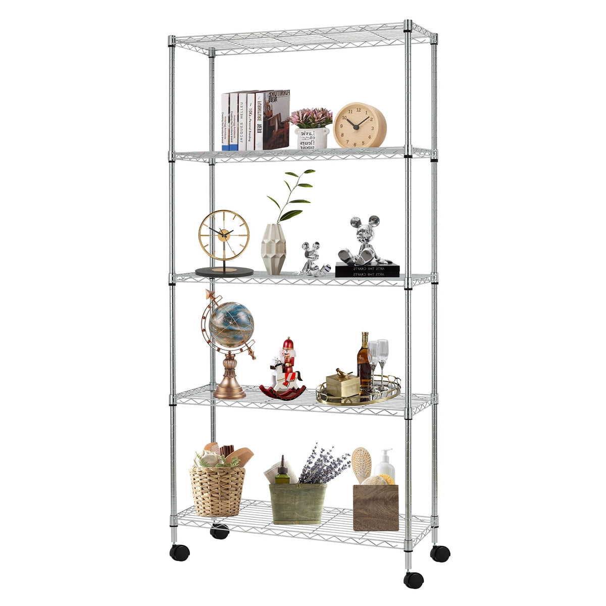 FDW | 6-Tier Wire Shelf with Wheels | 45" x 18" x 82" | Chrome