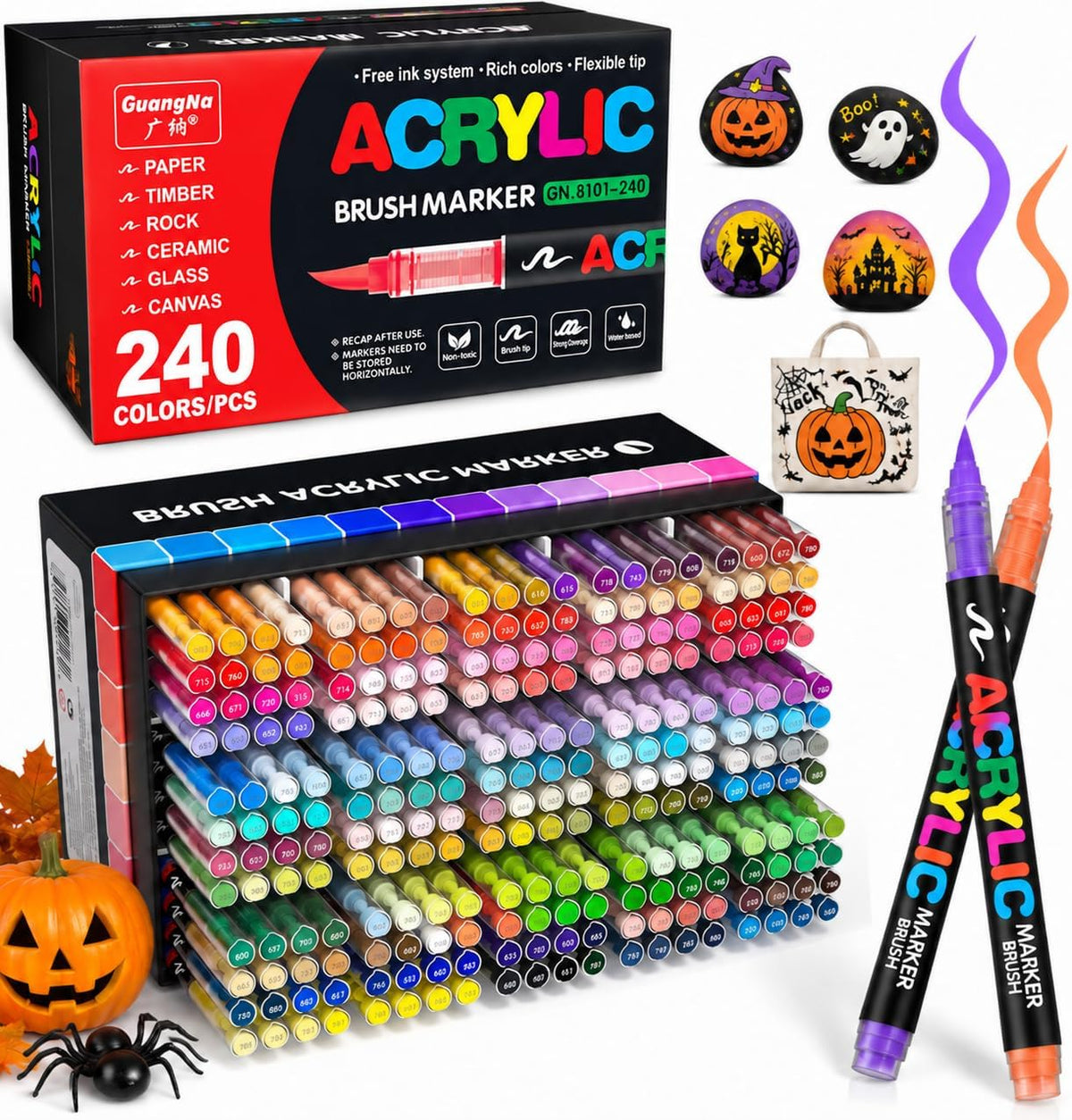 Amamao 240 Colors Soft Brush Tip Acrylic Paint Markers for Rock Painting