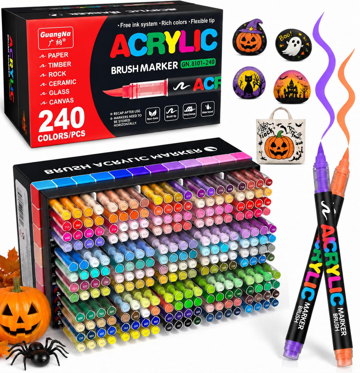 Amamao 240 Colors Soft Brush Tip Acrylic Paint Markers for Rock Painting