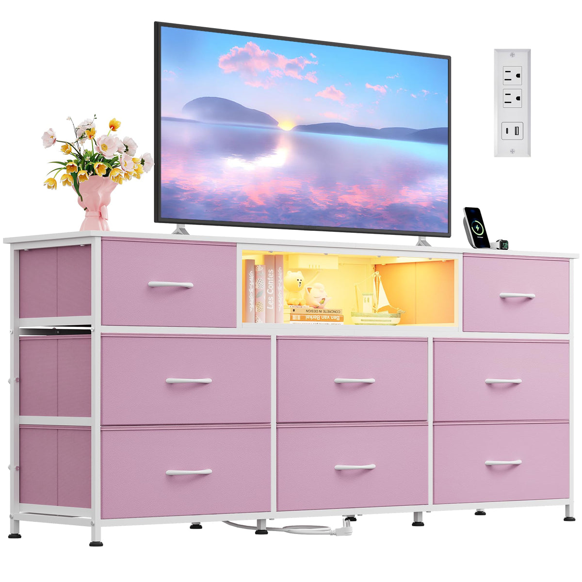 WLIVE LED Dresser TV Stand for 75 Inch TV, 12 Drawers, Black