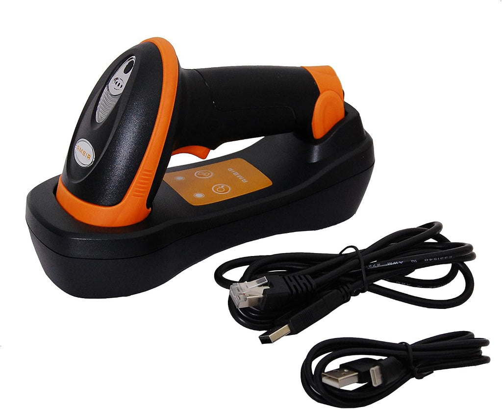 AMBIR BR300 Wireless Barcode Scanner: Supports-1D,2D,PDF417, & QR barcodes. OS: Win, Mac, Linux, Android-Black/Orange