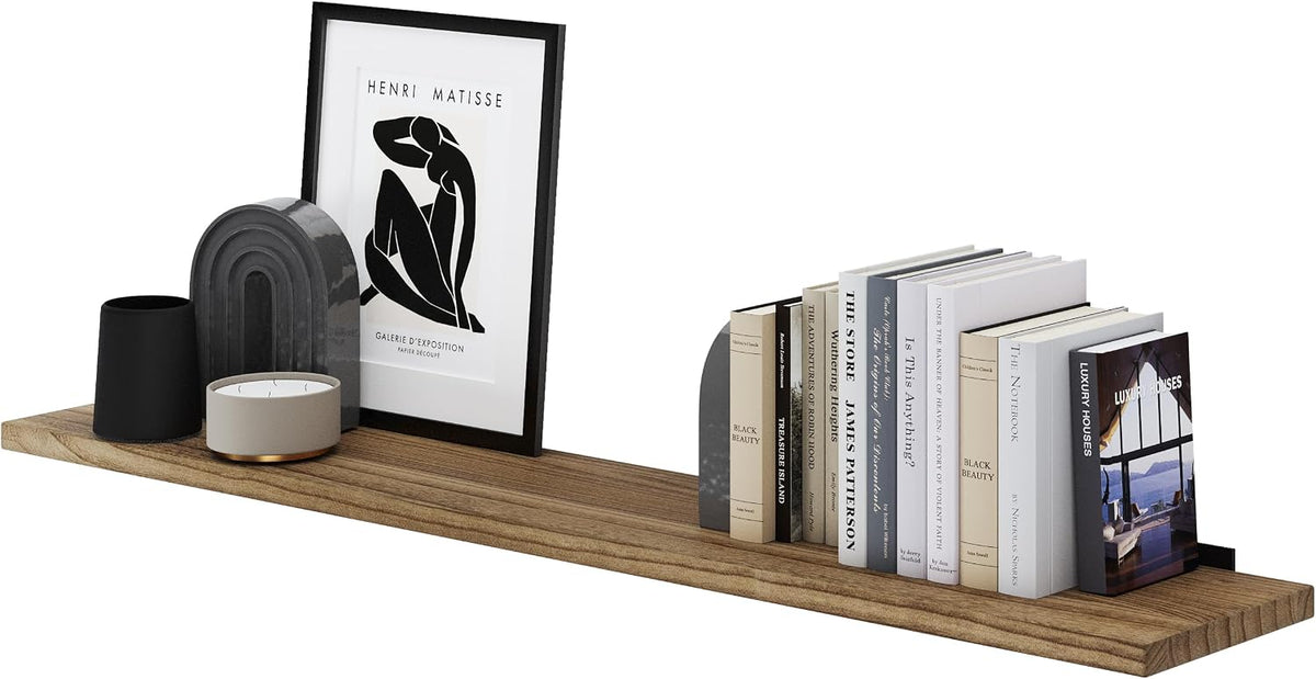 Wallniture Palm 48 inch Floating Shelf, Heavy Duty Brackets Included, Rustic Wooden Shelves for Wall, 1pc, Burnt Finish