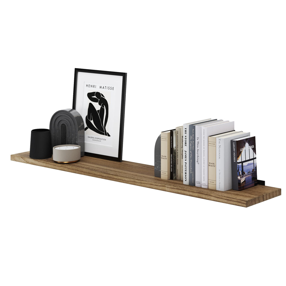 Wallniture Palm 48 inch Floating Shelf, Heavy Duty Brackets Included, Rustic Wooden Shelves for Wall, 1pc, Burnt Finish