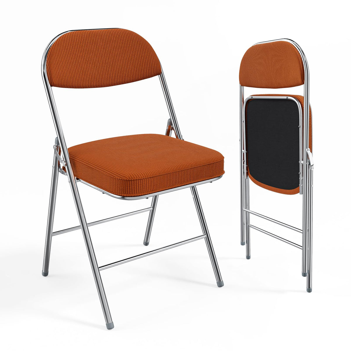 VINGLI 4 Pack Folding Chairs with Padded Seat & Backrest, Metal Frame, Durable Corduroy Fabric, 350 lbs Capacity, Set of 4, Black – Ideal for Weddings, Parties, Office Events
