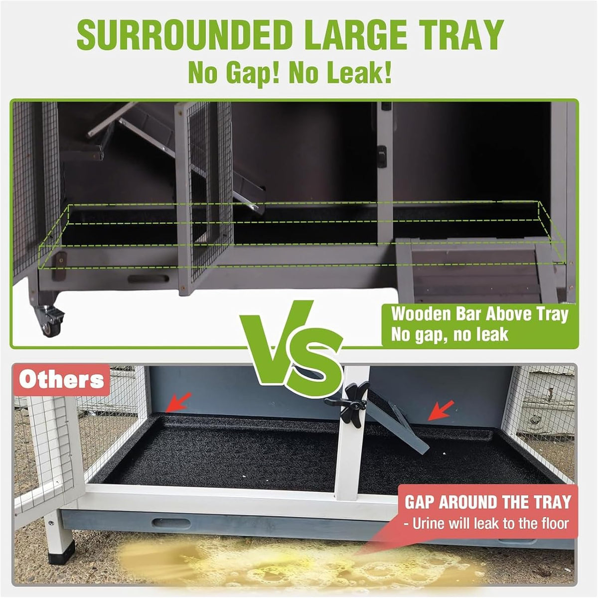 GUTINNEEN Rabbit Hutch Mobile Bunny Cage with Large Wheels, Chewproof Ramp, Leak Proof Trays – Ideal Cage for Rabbits, Guinea Pigs, Indoor/Outdoor Use, 44" L x 20" W x 41.5" H