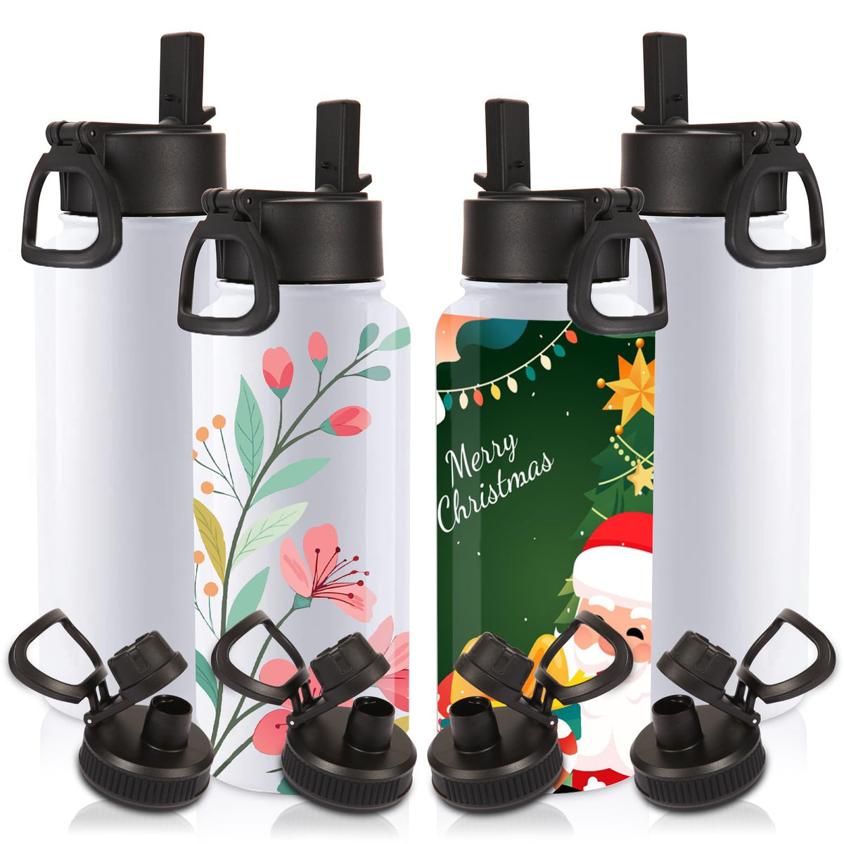 Volhoply 32oz Insulated Water Bottle with Straw Lid, Black, 8-Pack