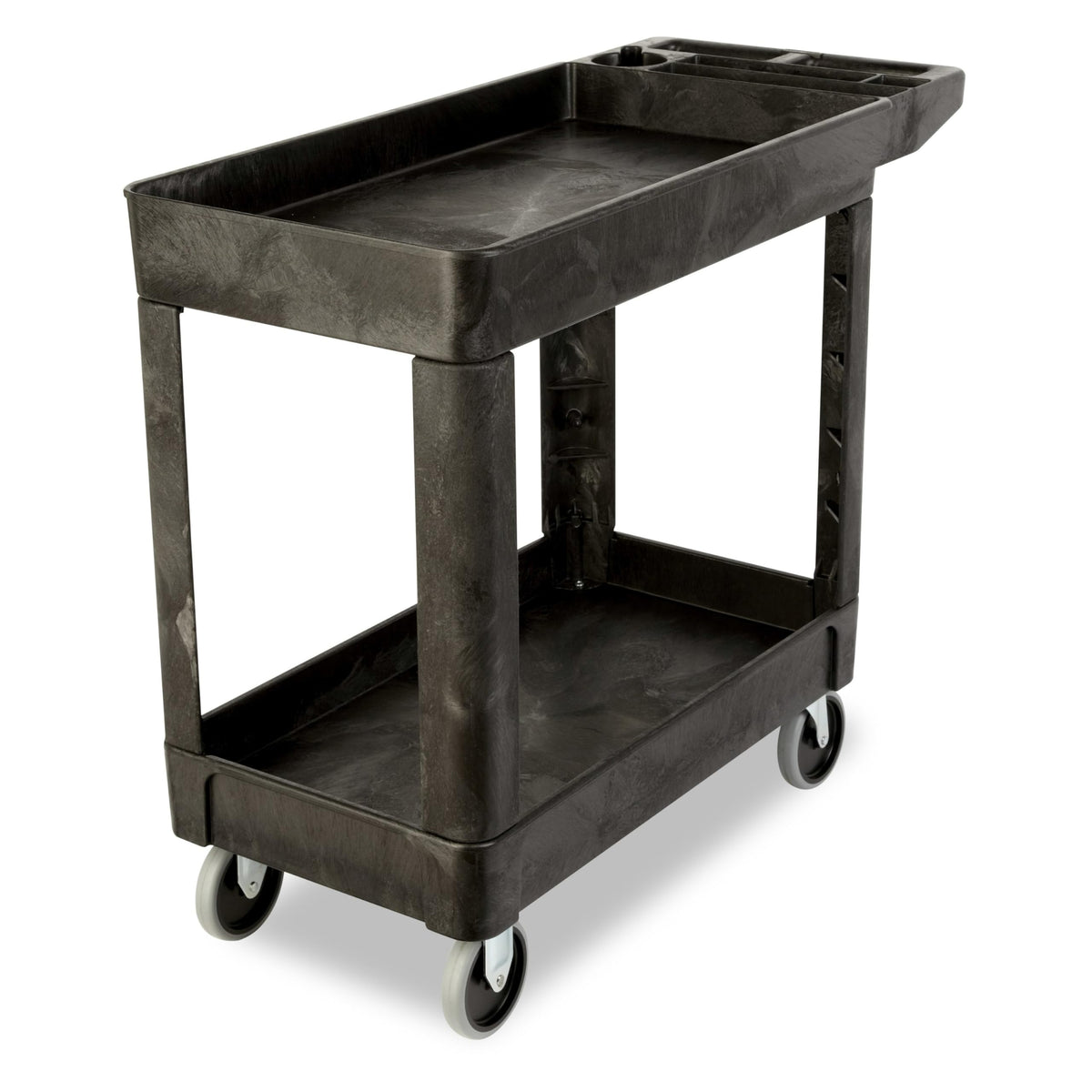 Rubbermaid Commercial Products 2-Shelf Utility/Service Cart, Medium, Black, Lipped Shelves, Ergonomic Handle, 500 lbs. Capacity, for Warehouse/Garage/Cleaning/Manufacturing