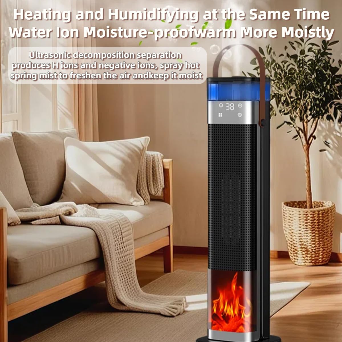 Portable Space Heater & Humidifier 2-in-1 Combo, Fast Heating Ceramic Heater with Ultrasonic Mist, Remote Control, Touch Screen, 12H Timer, Tip-Over & Overheat Safety, for Home Office