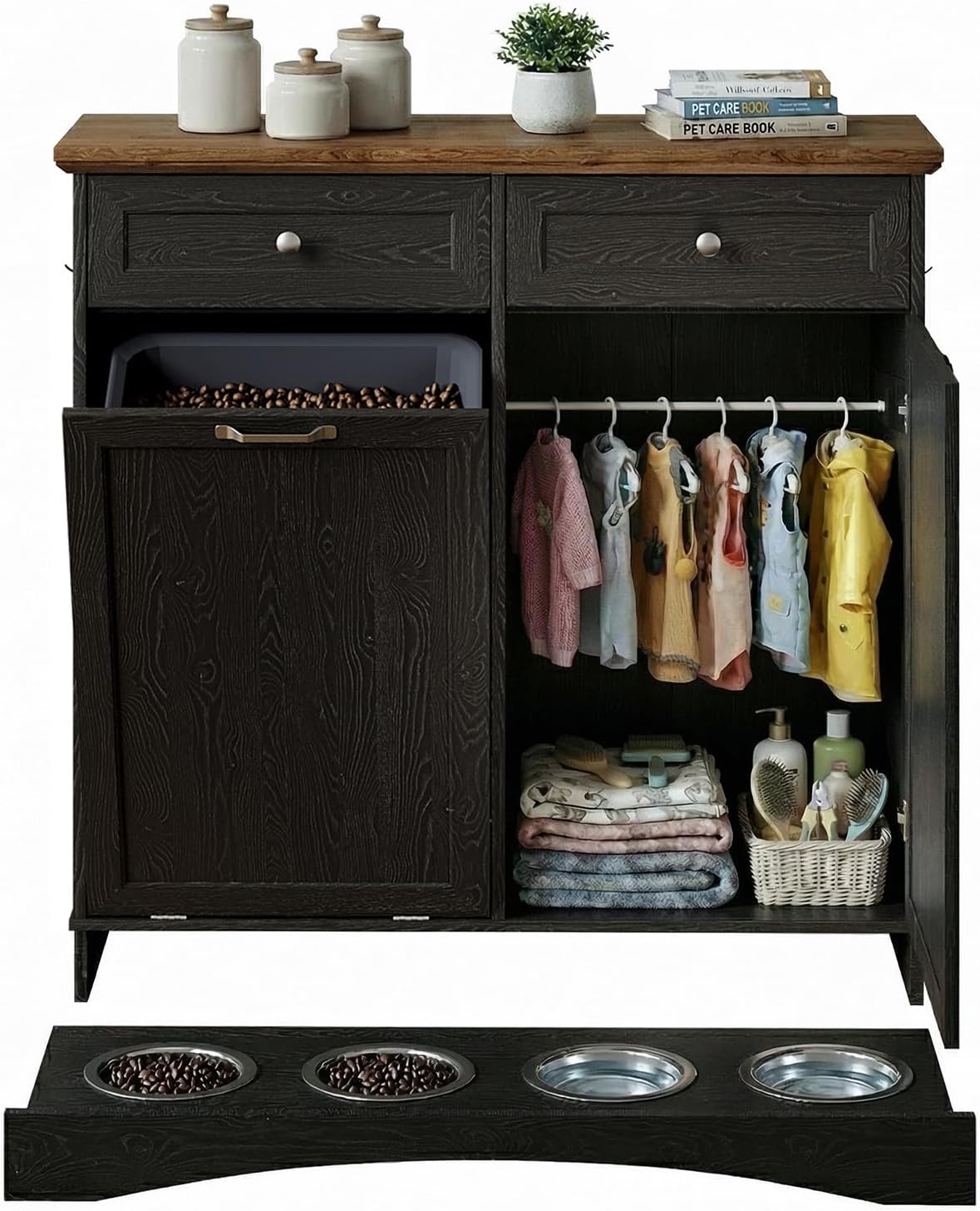 Furnaza Pet Feeding Station with 4 Bowls,Dual Doors Dog Cabinet Storage