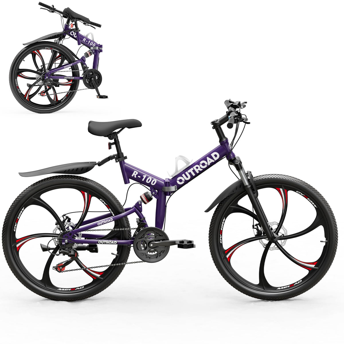 Betterland 26 Inch Adult Folding Mountain Bike, 21 Speeds Full Suspension Foldable Bikes, Dual Disc Brake, High Carbon Steel Frame Bicycle for Men Women