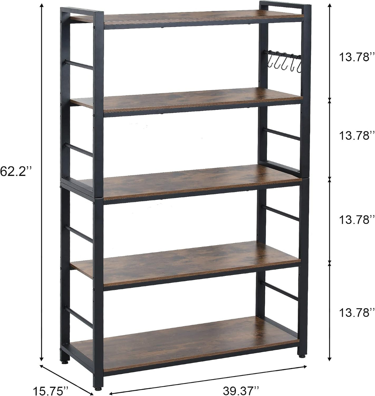 5-Tiers Bakers Rack,Microwave Oven Stand with Shelves,5 Tier Utility Storage Shelf with 5 Hooks,Multifunctional Shelf for Kitchen,Bathroom,Livingroom,Storehouse...