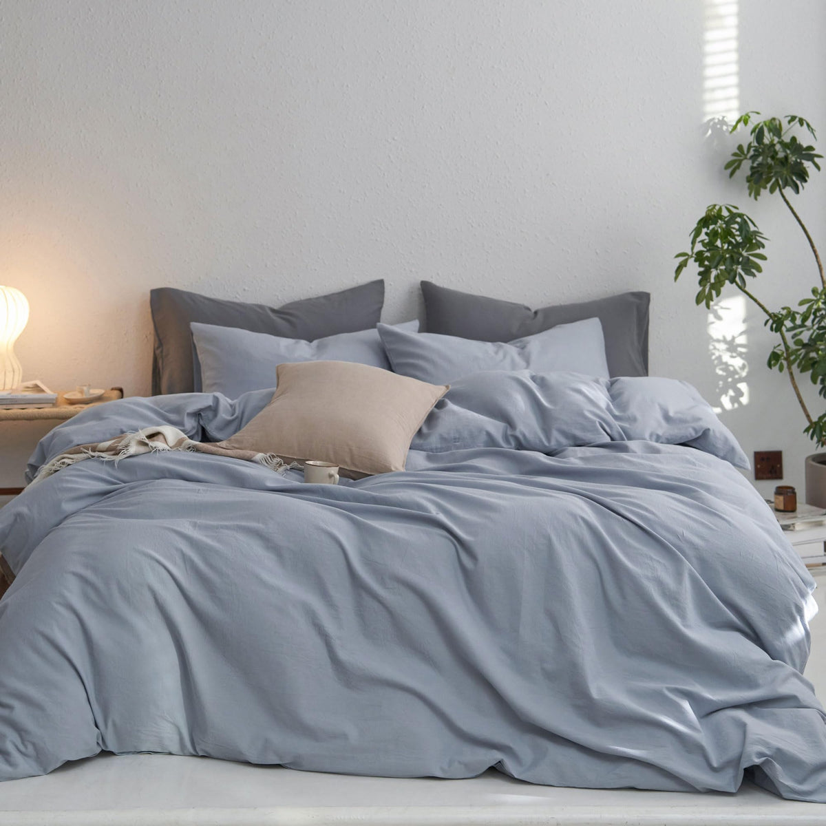MooMee Upgraded Softer Duvet Cover Set 100% Washed Cotton Twill King