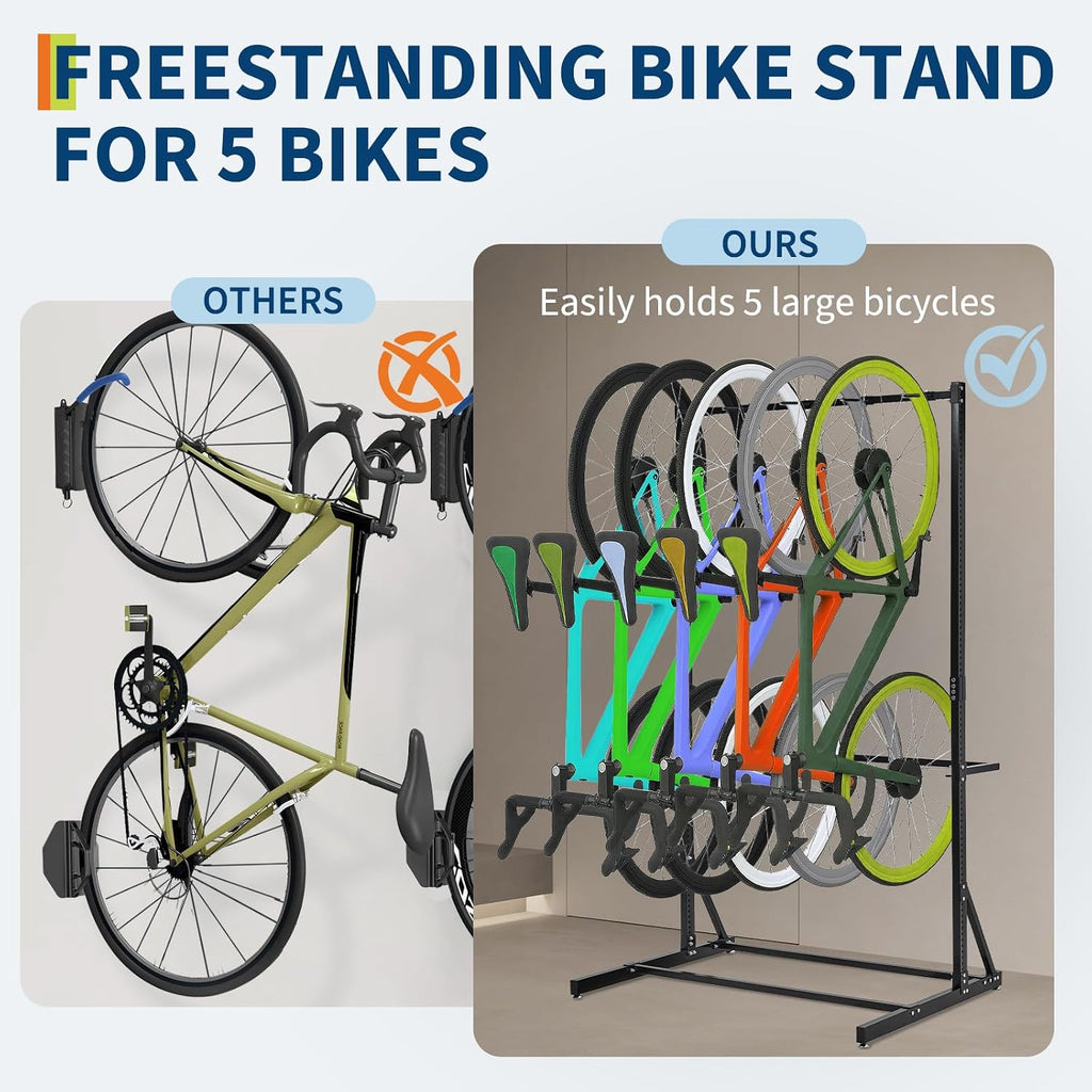 Garvee Freestanding 5 Bike Storage Rack Adjustable Height Floor Bike Stand