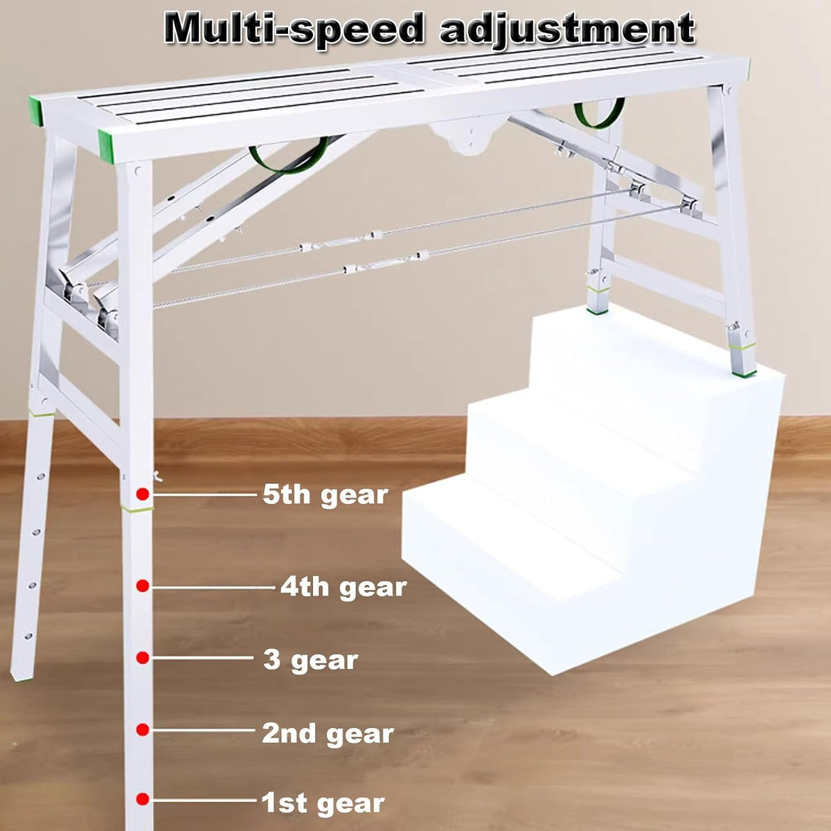 Multipurpose Work Platform with 400 kg Duty Rating, Portable Folding Scaffolding Work Platform Scaffold Tower Ladder Stool Bench Adjustable Height, Carbon Steel Structure,160×40cm
