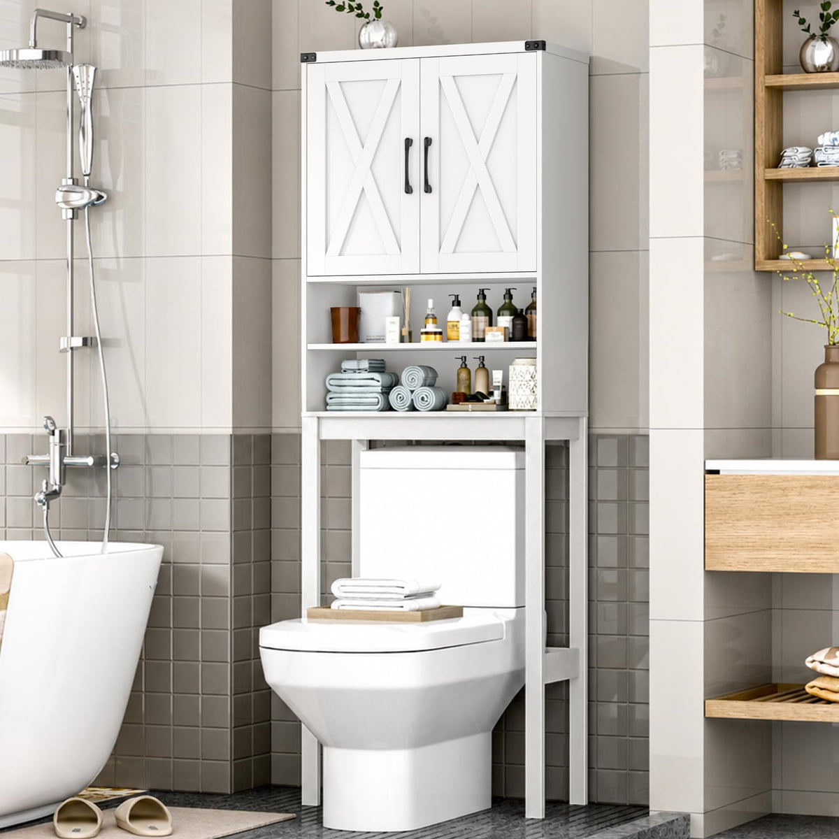 Vabches Metal Frame Over The Toilet Storage Cabinet, Black