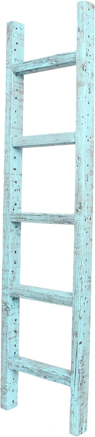 BARNWOODUSA 5 FT Decorative Ladder, Reclaimed Wood Ladder - Smoky Black