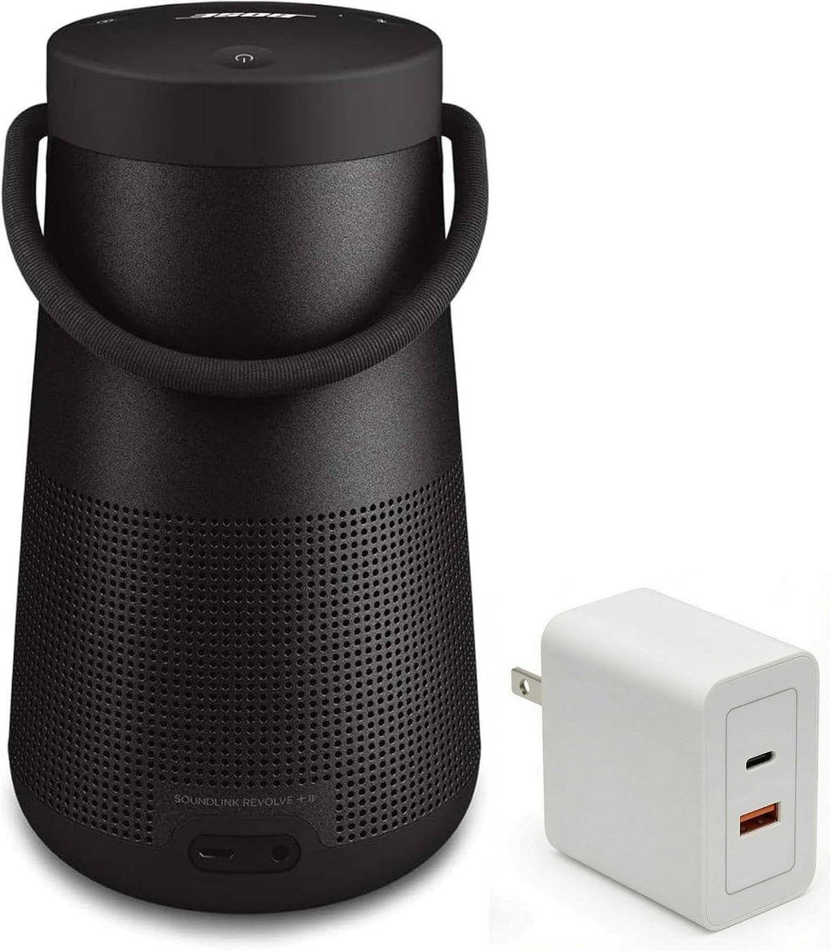 Bose SoundLink Revolve+ (Series II) Bluetooth Speaker Bundle with Fast Charger, Portable Speaker with Mic, Wireless, Water Resistant with 360 Degree Sound, Long Lasting Battery and Handle, (Black)