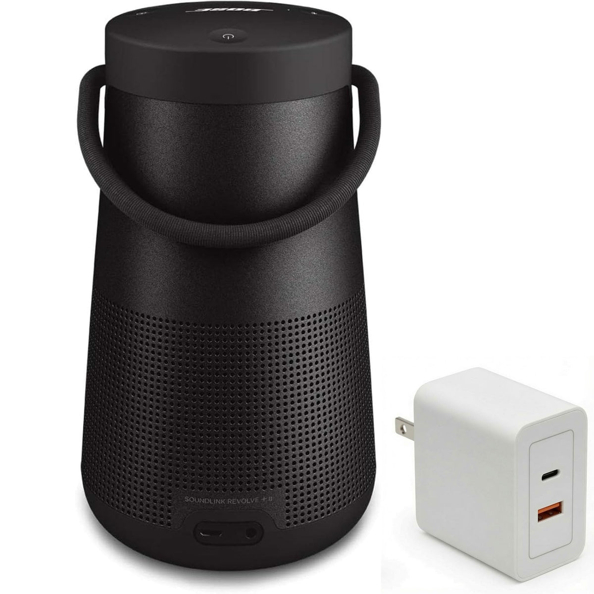 Bose SoundLink Revolve+ (Series II) Bluetooth Speaker Bundle with Fast Charger, Portable Speaker with Mic, Wireless, Water Resistant with 360 Degree Sound, Long Lasting Battery and Handle, (Black)