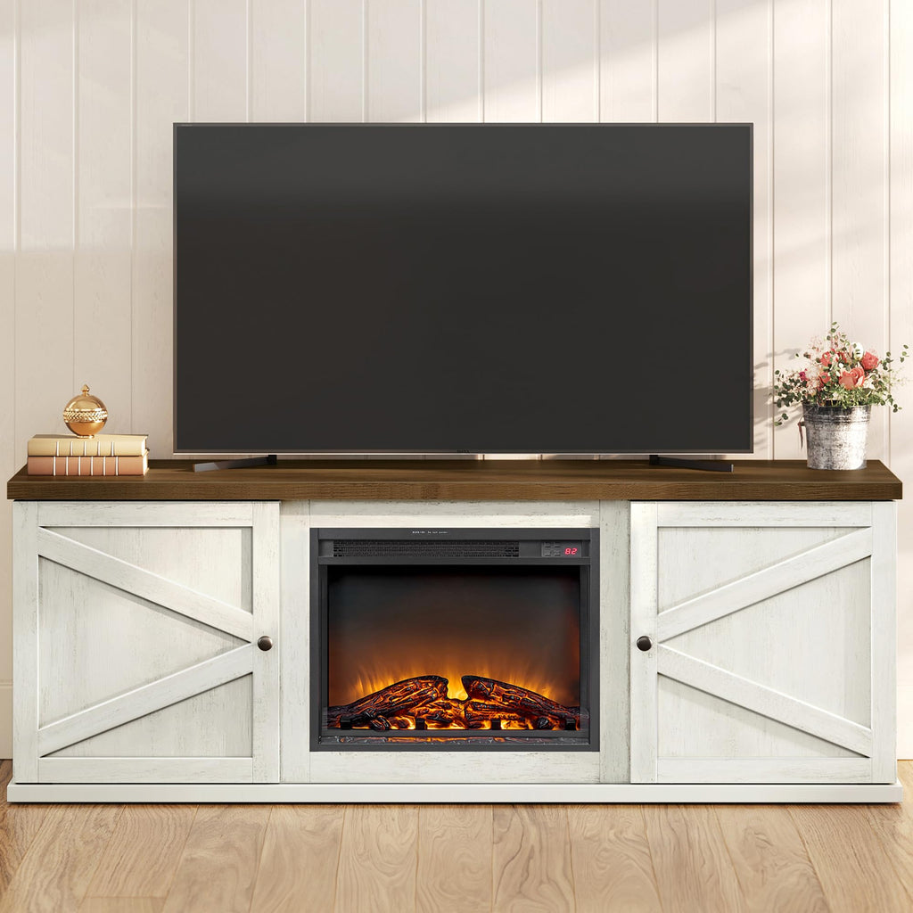 VASAGLE Farmhouse TV Stand for 65'' TV, Media Console, Sliding Barn Doors