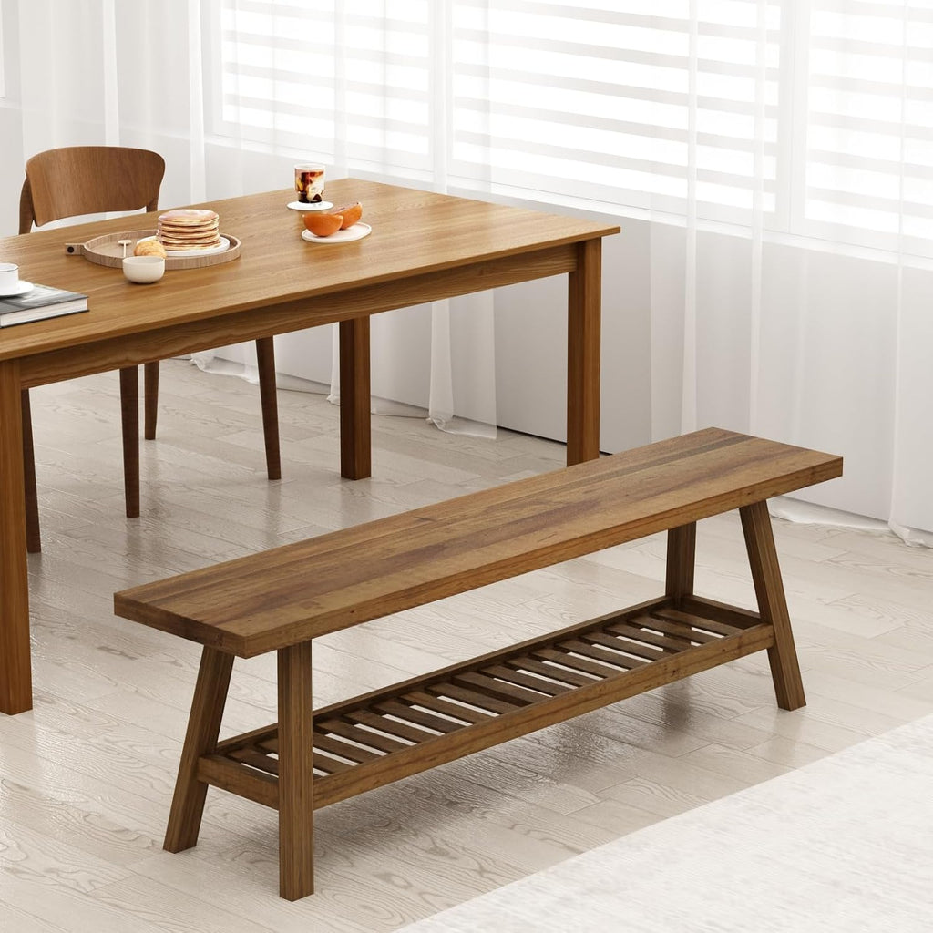 HOKYHOKY Reclaimed Solid Wood Bench-55 Entryway Bench with Storage Shelf